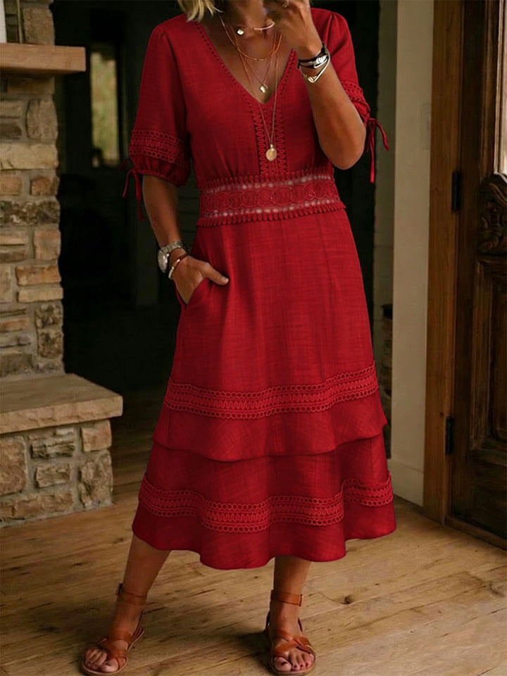 Casual Loose-fitting Trim Flow Short-sleeved Dress