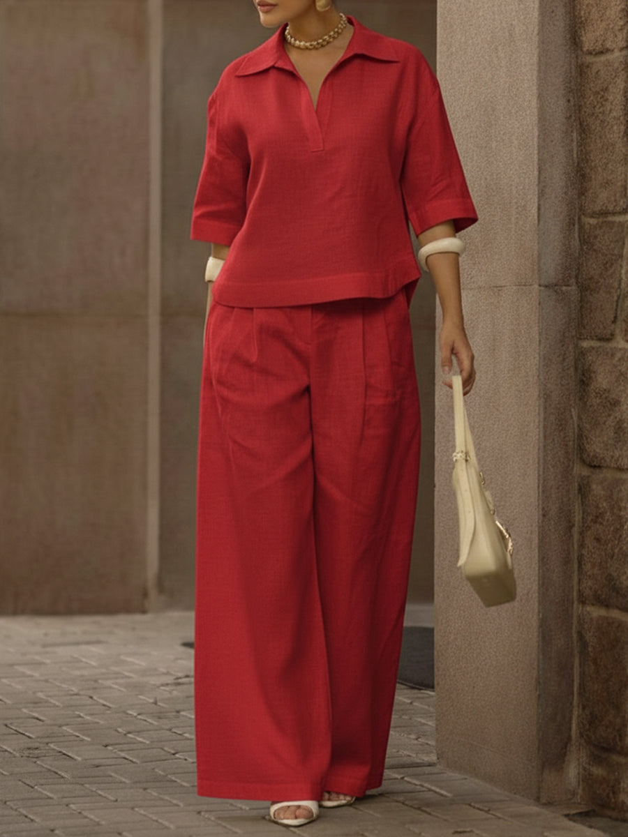 Women's Casual Breeze Shirt And Wide-leg Pants Two-piece Set