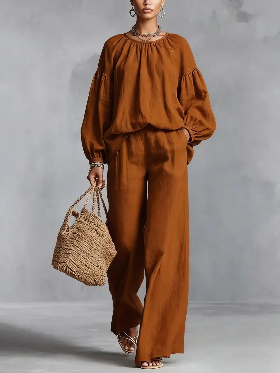 Breeze Lantern Sleeve Wide-leg Pants Set