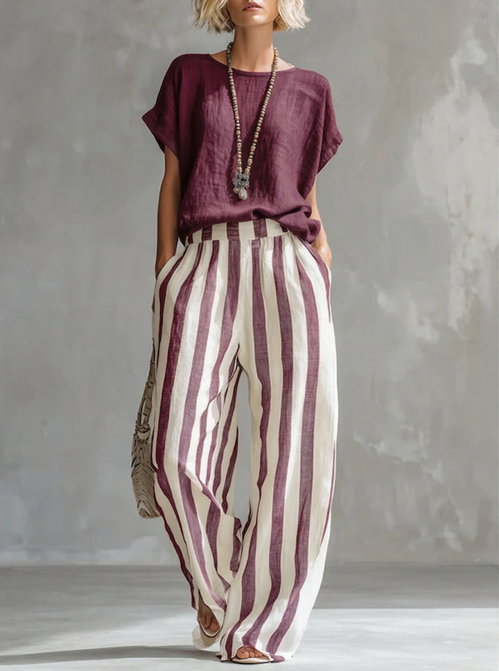 Cozy Loose-fit Striped blend Two-piece Set