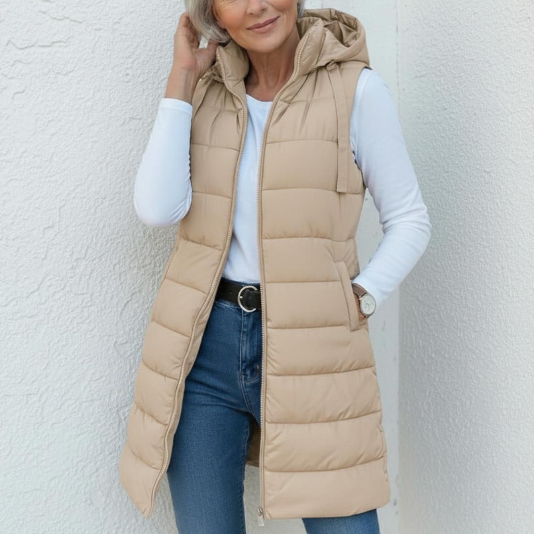 RAIN | Casual Sleeveless Hood Long Puffer Vest