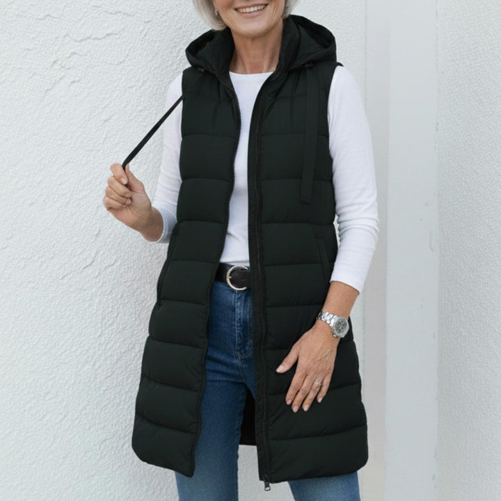 RAIN | Casual Sleeveless Hood Long Puffer Vest