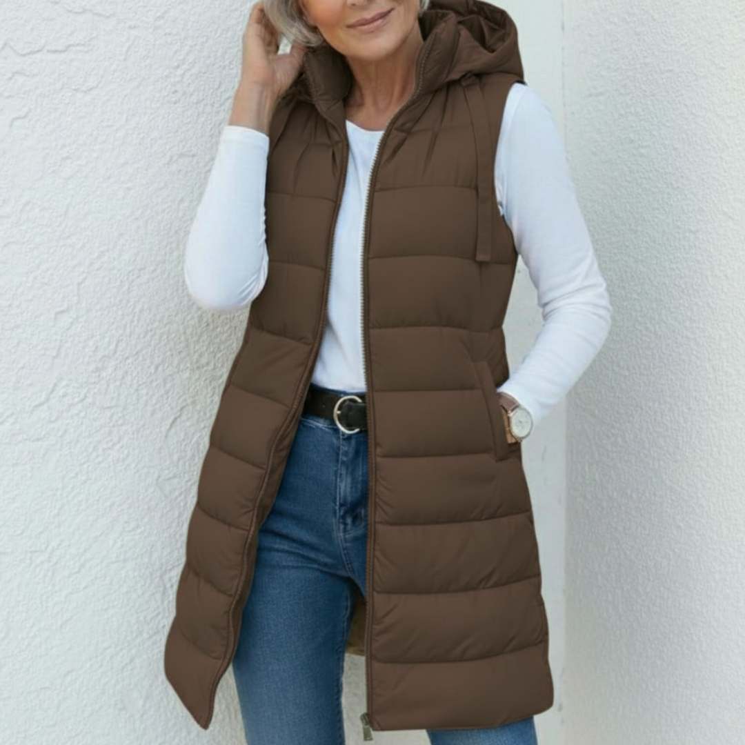 RAIN | Casual Sleeveless Hood Long Puffer Vest
