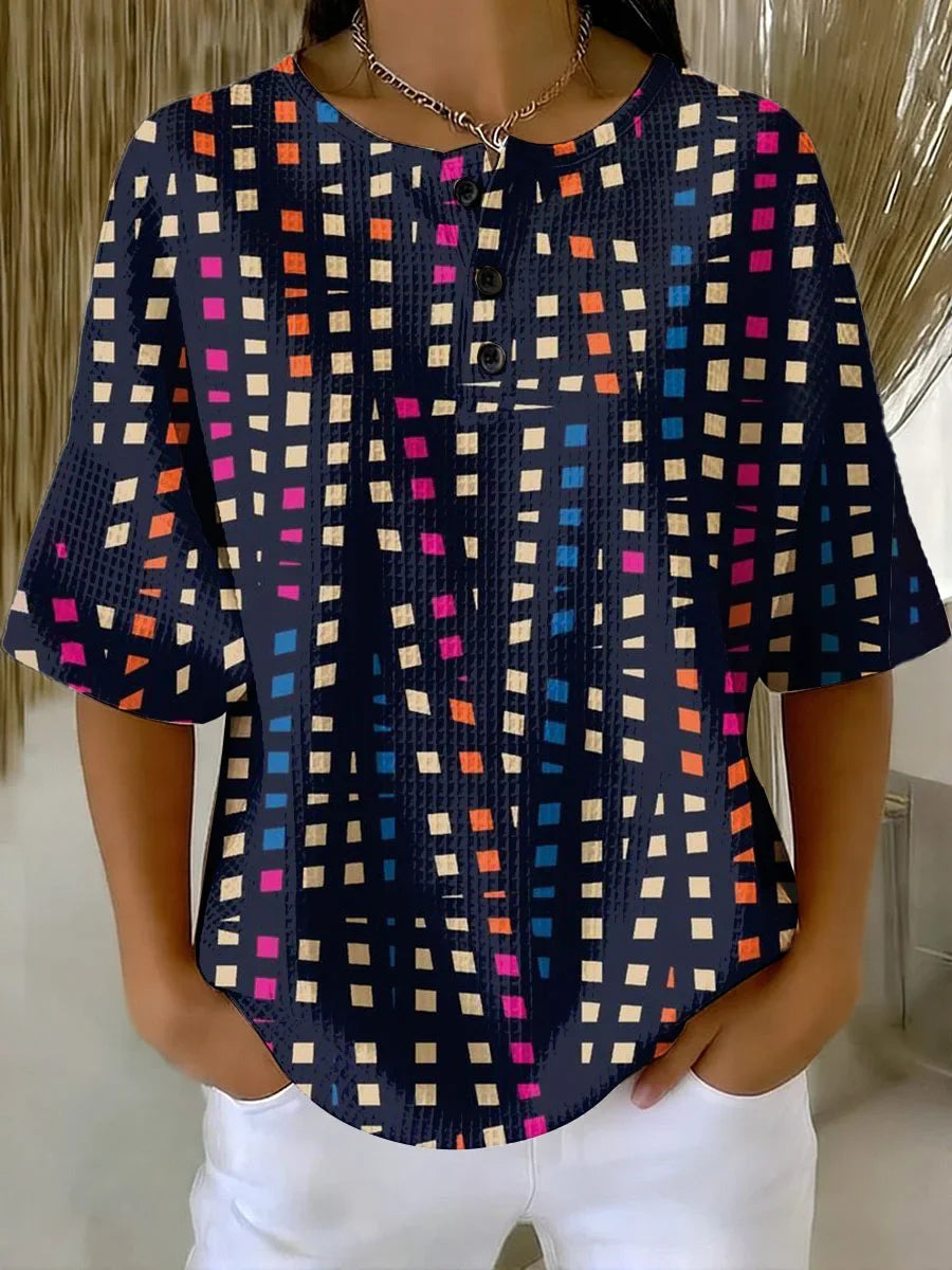 Women's Geometry Art Print Casual Waffle Shirt