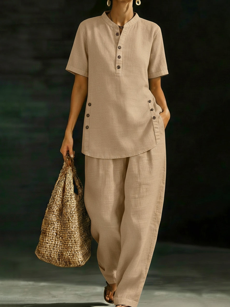 Cozy Casual Button Shirt And Wide-leg Pants Drift Two-piece Set