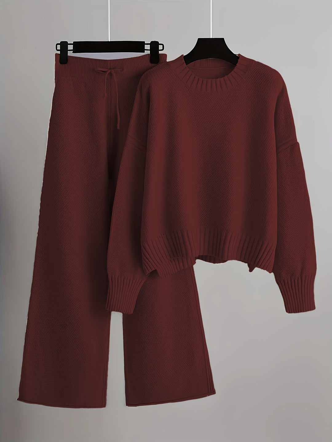 Emily Cozy Knit Loungewear Set | Relaxed Sweater and Wide-Leg Trousers