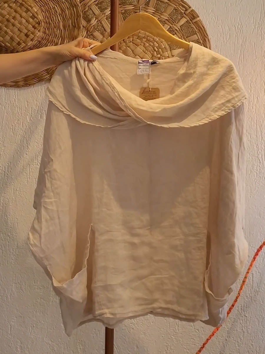 Women's Solid Color Draped Neck 3/4 Sleeve Comfortable Casual Breeze Pocket Top