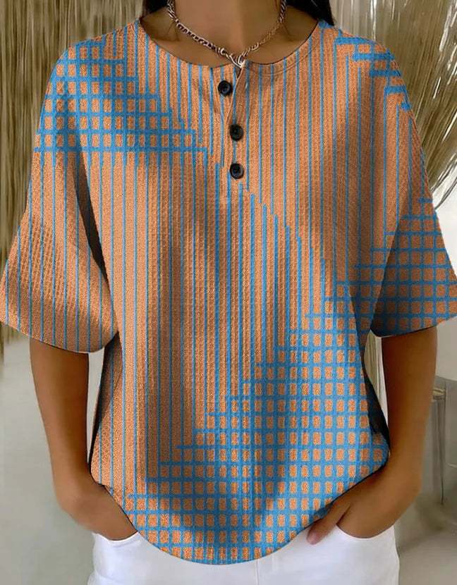 Women's Retro Multicolor Gradient Patchwork Abstraction Patterns Art Print Casual Waffle Shirt