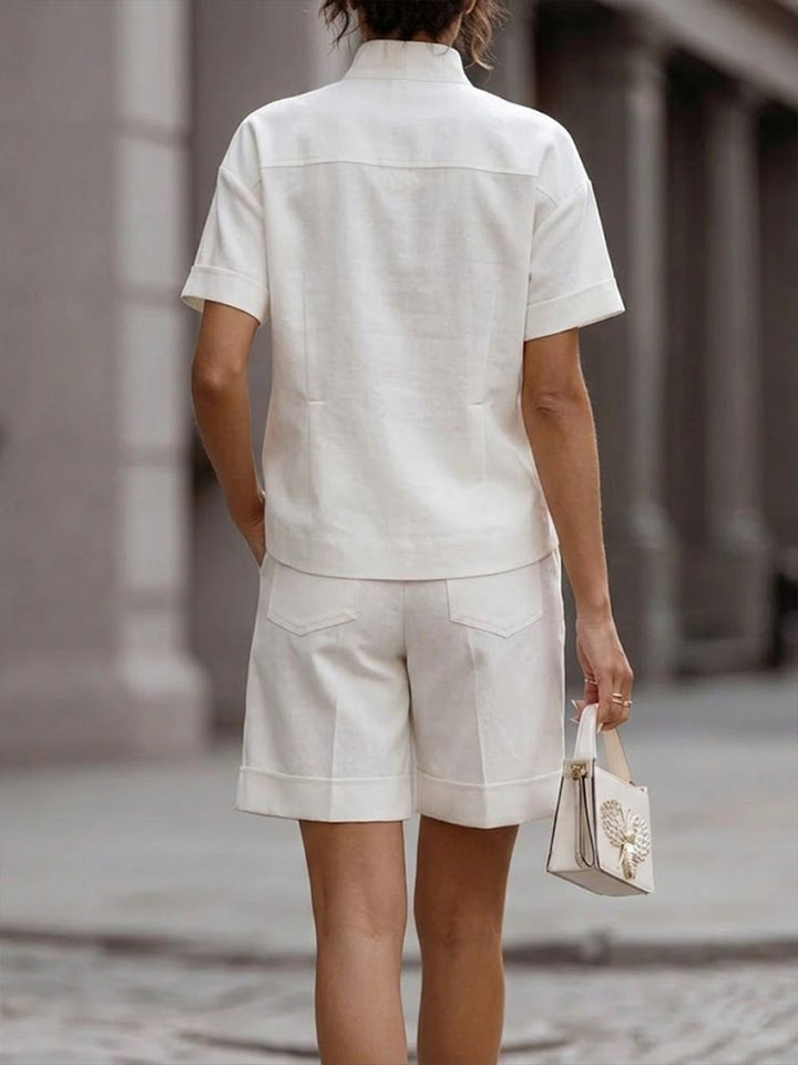 Women's V-neck Short-sleeved Casual Loose Breeze Top High-waisted Casual Loose Wide-leg Shorts Breeze Set