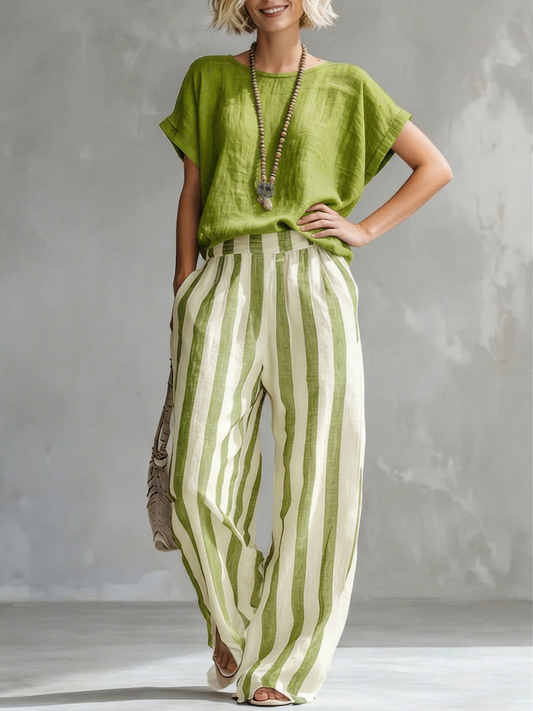 Cozy Loose-fit Striped blend Two-piece Set