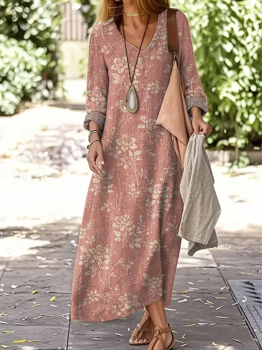 Women's Vintage Floral Pattern Art Print Casual Dress