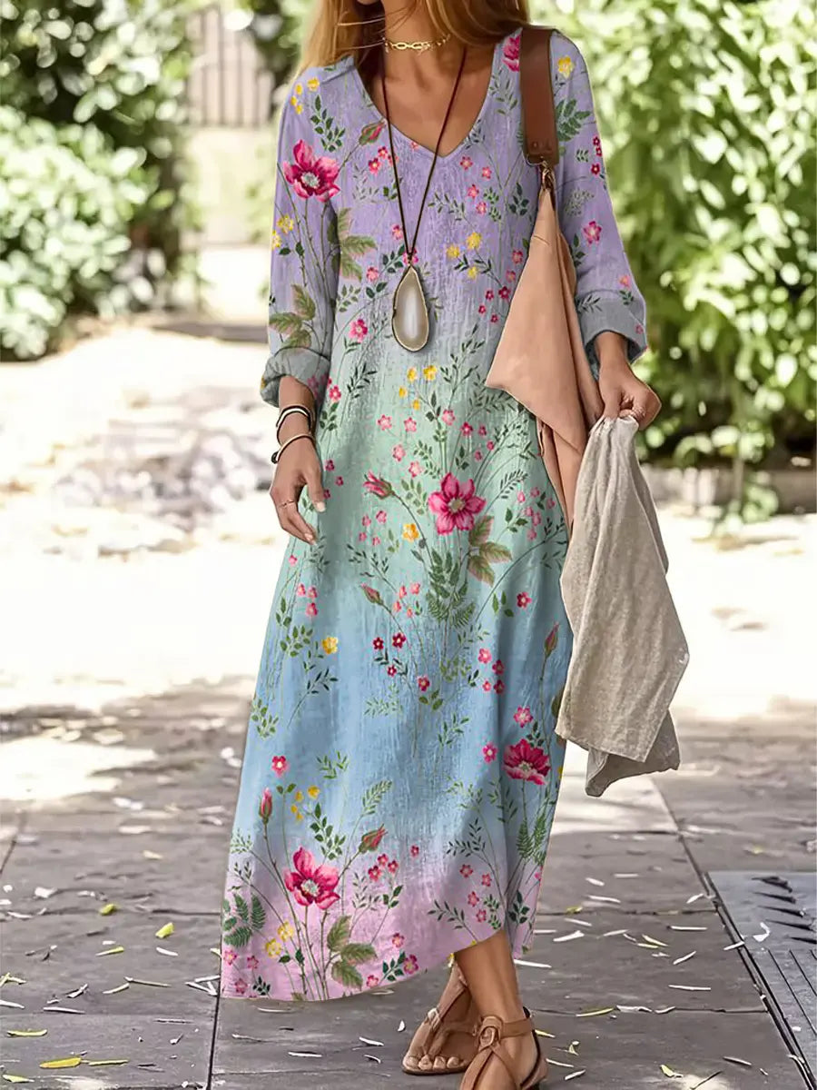 Women's Vintage Floral Pattern Art Print Casual Dress