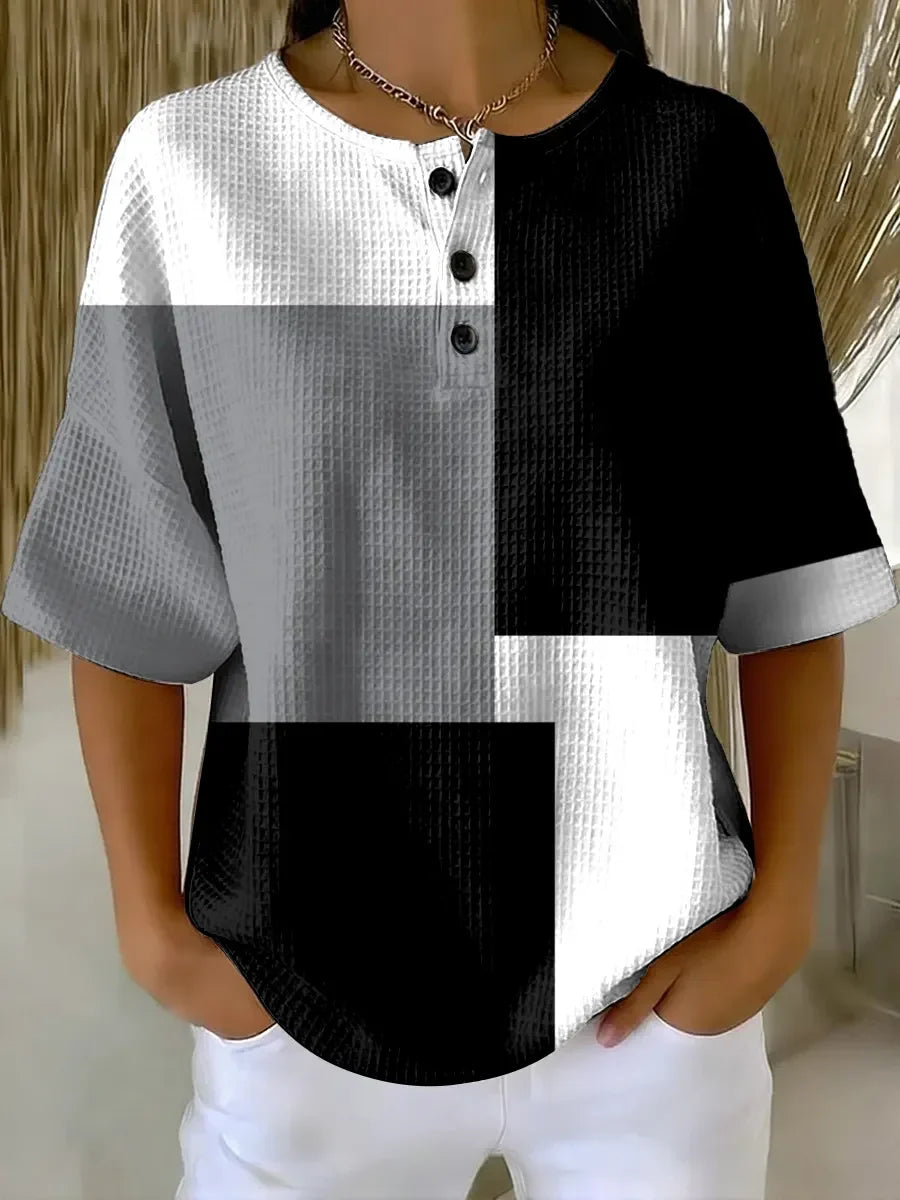 Women's Geometric Pattern Art Print Casual Waffle Shirt