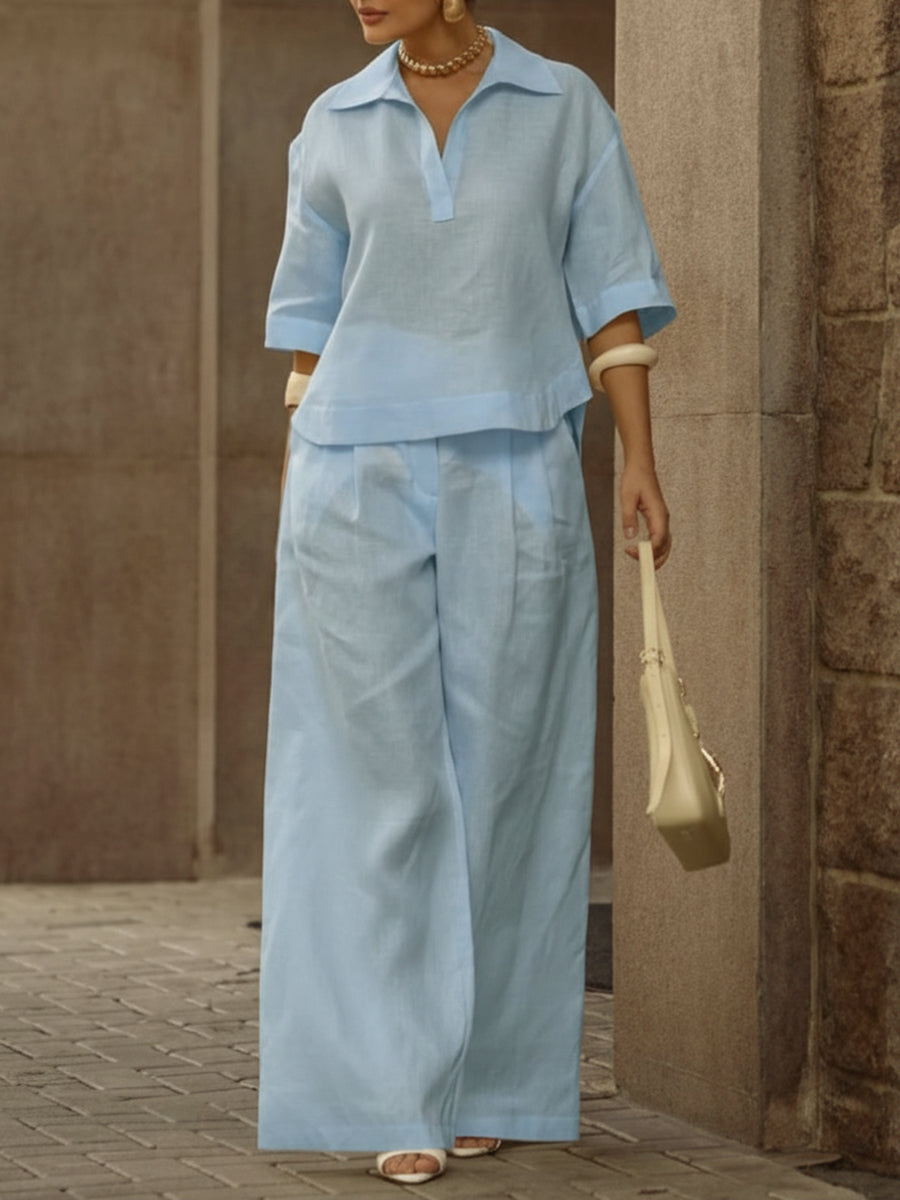 Women's Casual Breeze Shirt And Wide-leg Pants Two-piece Set