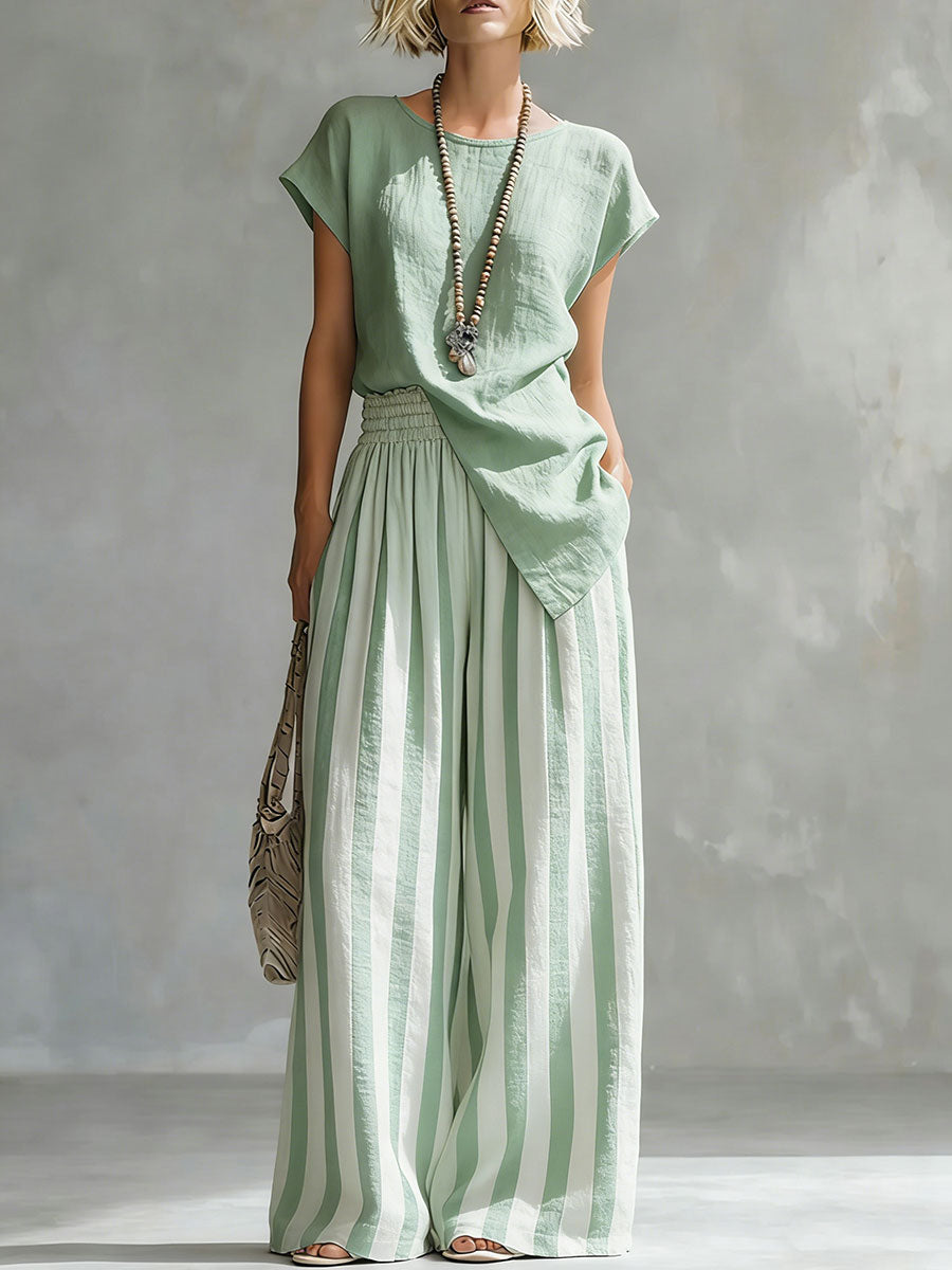 Cozy Loose-fit Striped blend Two-piece Set
