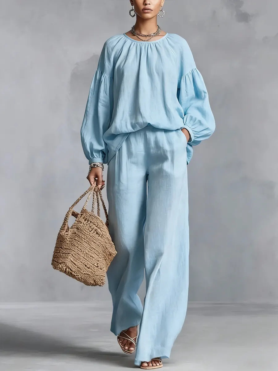Breeze Lantern Sleeve Wide-leg Pants Set