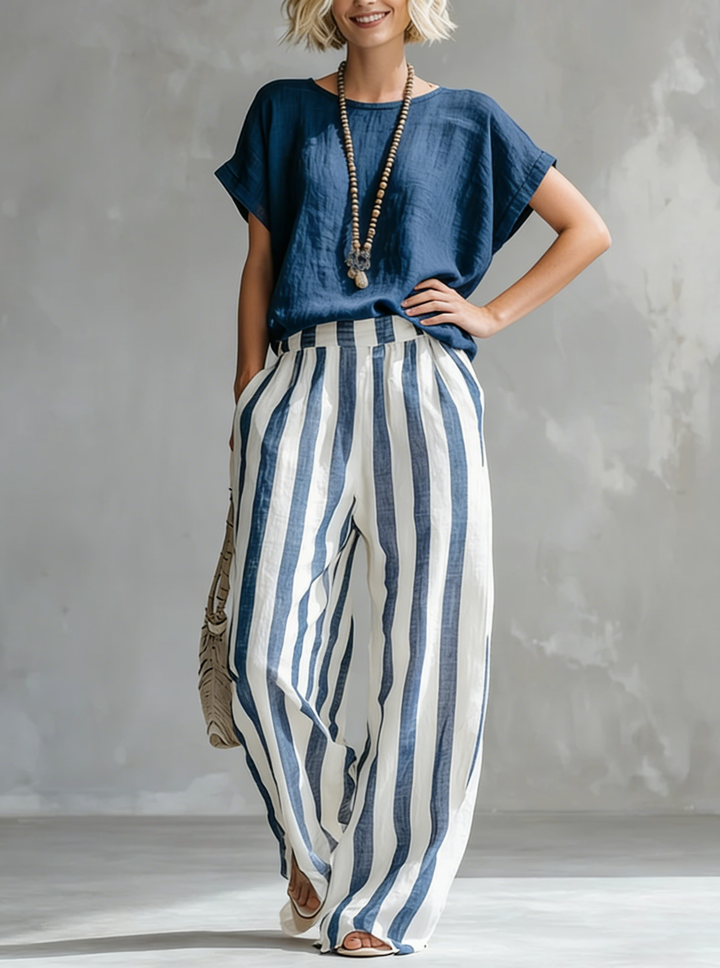 Cozy Loose-fit Striped blend Two-piece Set