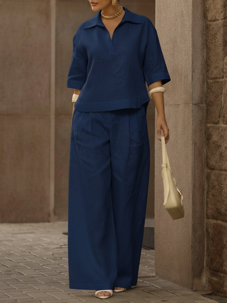 Women's Casual Breeze Shirt And Wide-leg Pants Two-piece Set