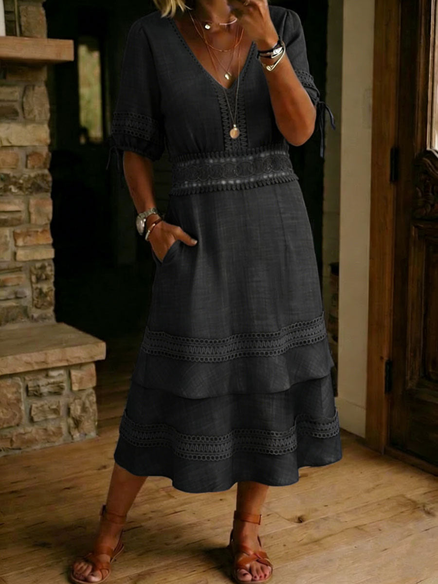 Casual Loose-fitting Trim Flow Short-sleeved Dress