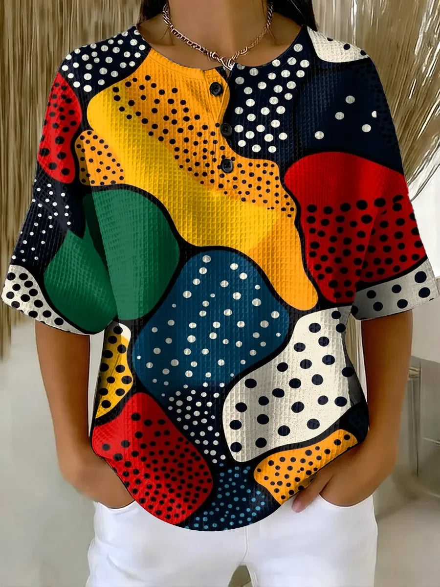 Women's Abstract Pattern Art Print Casual Waffle Shirt