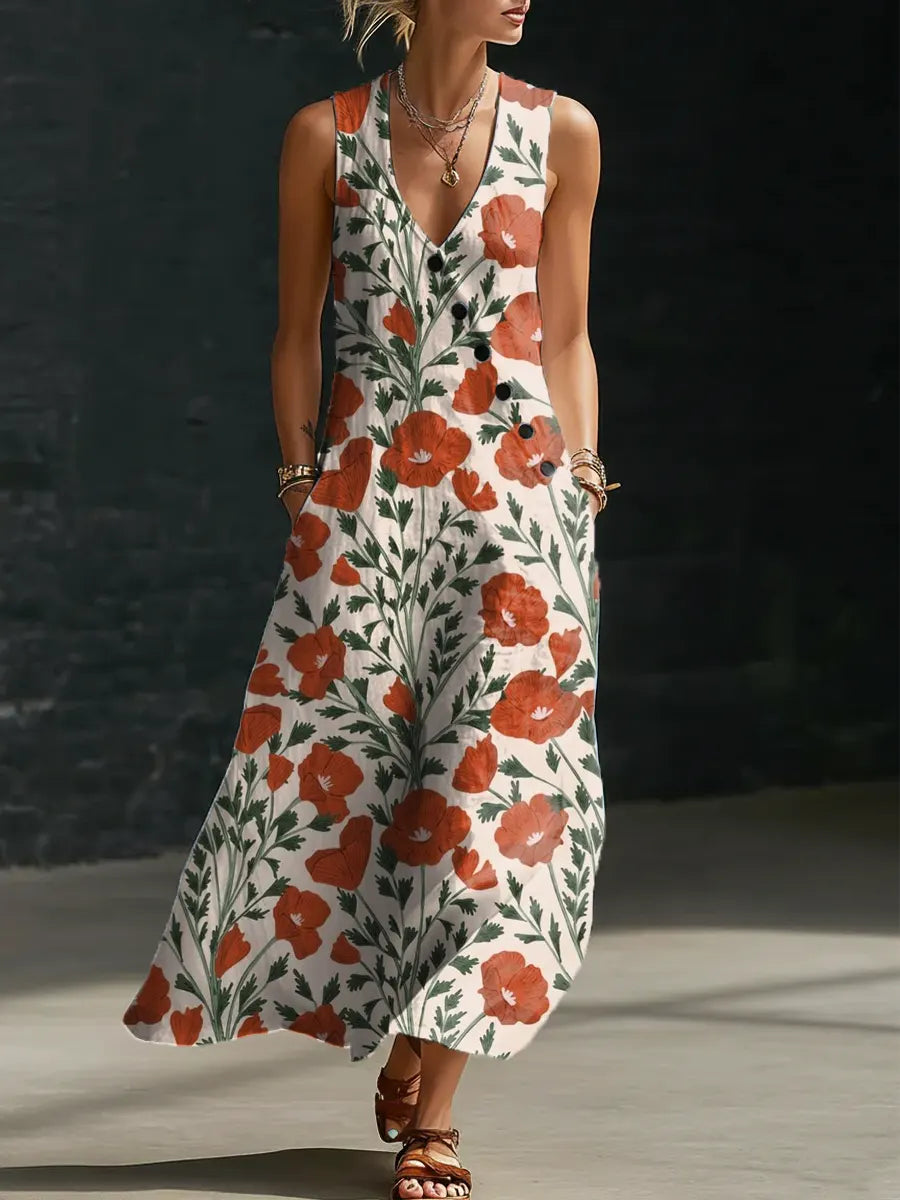 Women's Floral Pattern Art Print Casual Ease Dress
