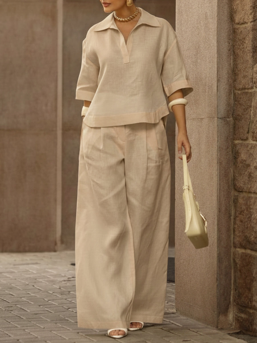 Women's Casual Breeze Shirt And Wide-leg Pants Two-piece Set