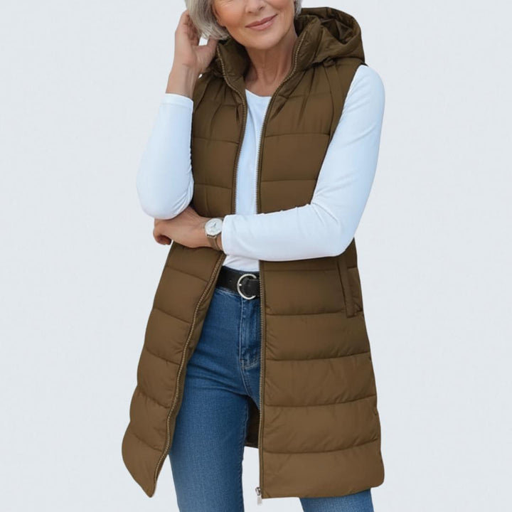 RAIN | Casual Sleeveless Hood Long Puffer Vest