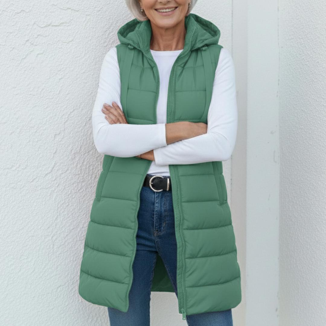 RAIN | Casual Sleeveless Hood Long Puffer Vest