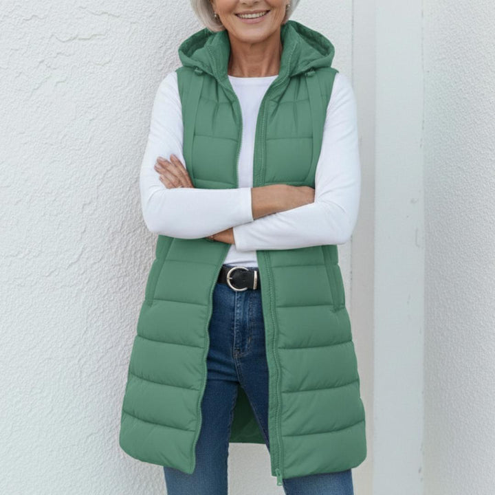 RAIN | Casual Sleeveless Hood Long Puffer Vest