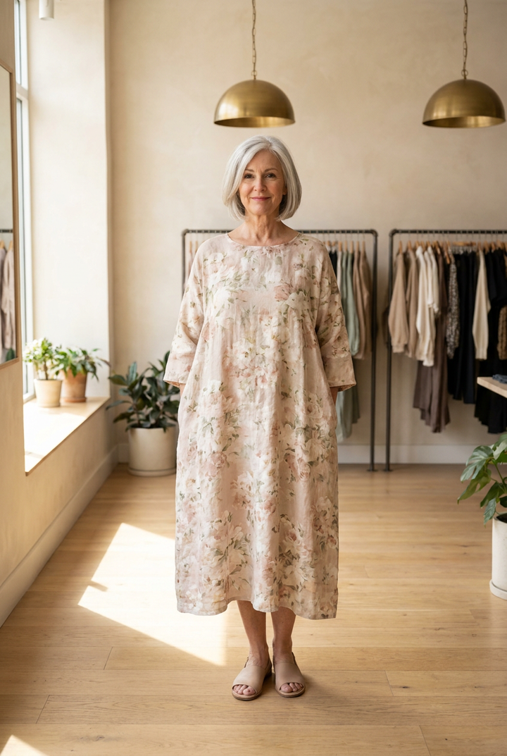 Women's Flower Print Casual Loose-fit Ease Dress With Lace Trim And Paneling