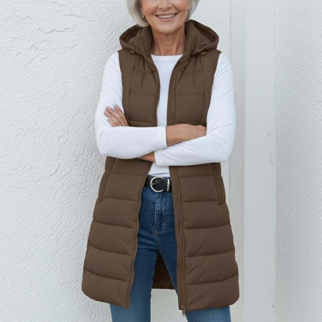 RAIN | Casual Sleeveless Hood Long Puffer Vest