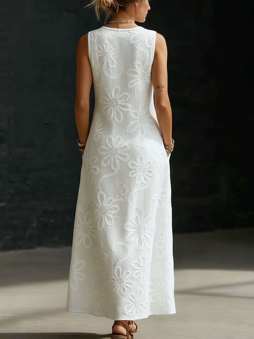 Zaraya — Floral Embroidered Boho Maxi Dress