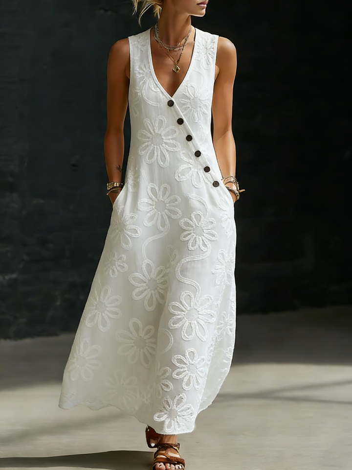 Zaraya — Floral Embroidered Boho Maxi Dress